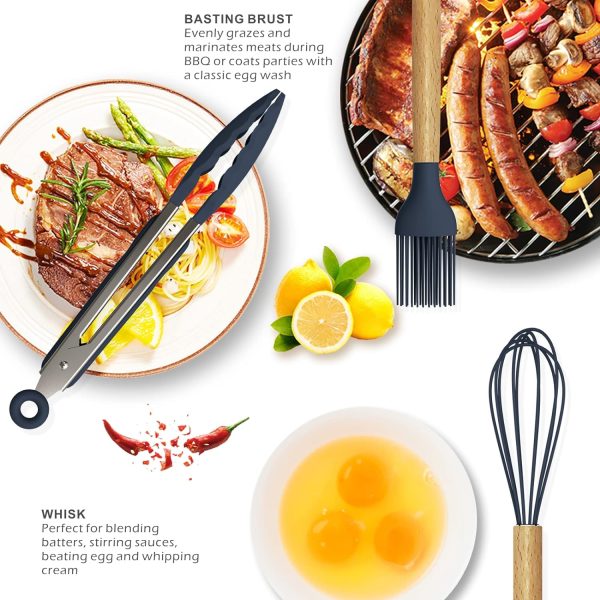 12 Pcs Silicone Cooking Utensils Kitchen Utensil Set | Heat Resistant Kitchen Non Toxic Spatula Set With Turner Tongs,spoon,brush,whisk-wooden Handle – Random Color