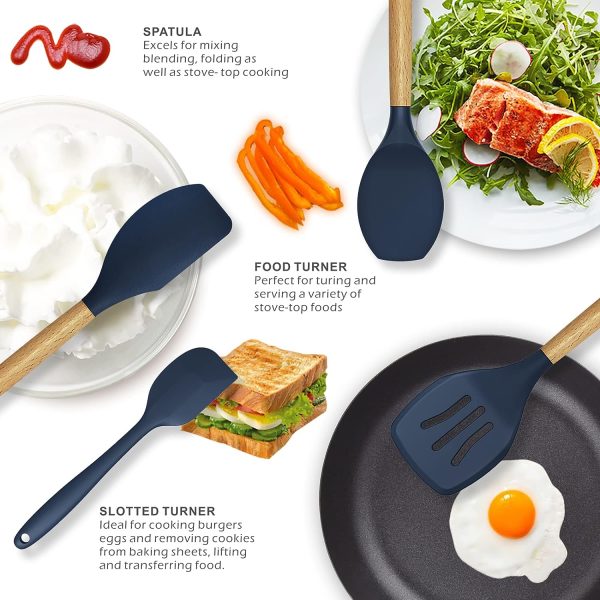 12 Pcs Silicone Cooking Utensils Kitchen Utensil Set | Heat Resistant Kitchen Non Toxic Spatula Set With Turner Tongs,spoon,brush,whisk-wooden Handle – Random Color