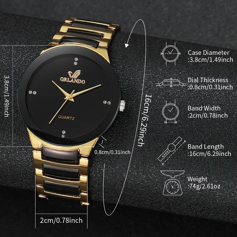 1pc Men's Stylish Black Dial Golden-Tone Zinc Alloy Quartz Wristwatch