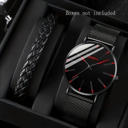 A Quartz Men'S Watch Plus an Accessory., Suitable for Women
